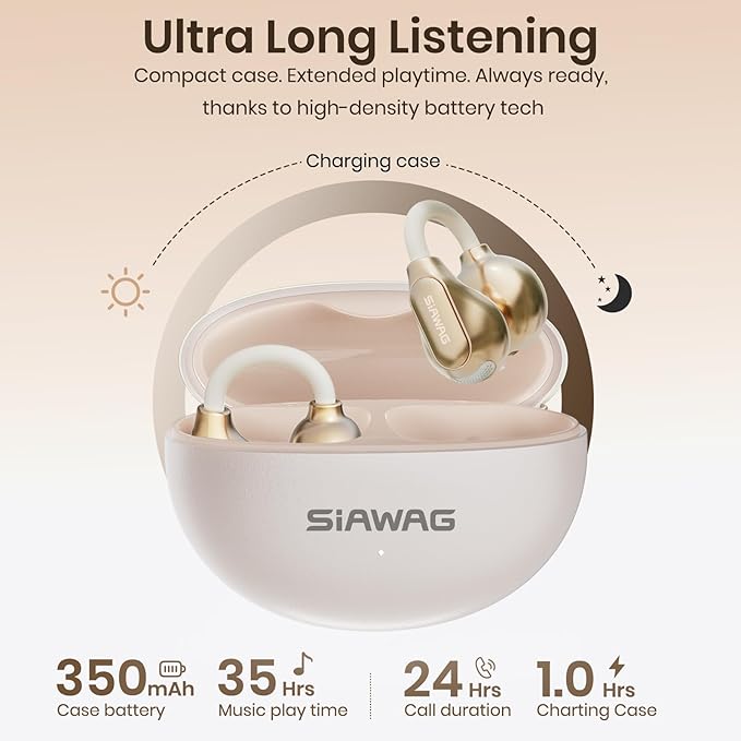 Clip On Earbuds, Wireless Open Ear Earbuds Headphones, Bluetooth 5.4, 11 mm Driver, HiFi 3D Stereo, Tap Control, Ultra-Light 3g Fit, IPX5 Waterproof Sport Earphones for Workouts and Daily Use