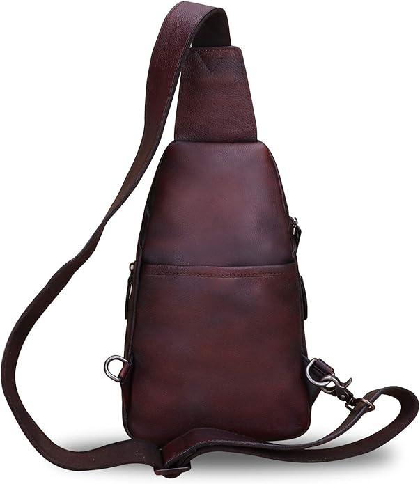 LRTO Genuine Leather Silng Bag for Women and Men Vintage Real Leather Sling Backpack Shoulder Crossbody Bag Chest Purse