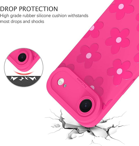 ZIYE Designed for iPhone Air Case Hot Pink Flower Pattern Phone Case with Camera Protection,Soft TPU Silicone Rubber Protective Cover Floral Design Cases Compatible with iPhone Air 6.5 Inch