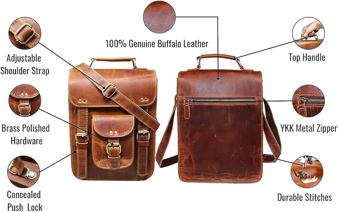 jaald Genuine Leather Messenger Bag Vintage Laptop Crossbody Bag Satchel Man Purse Shoulder Bag for man woman office bag