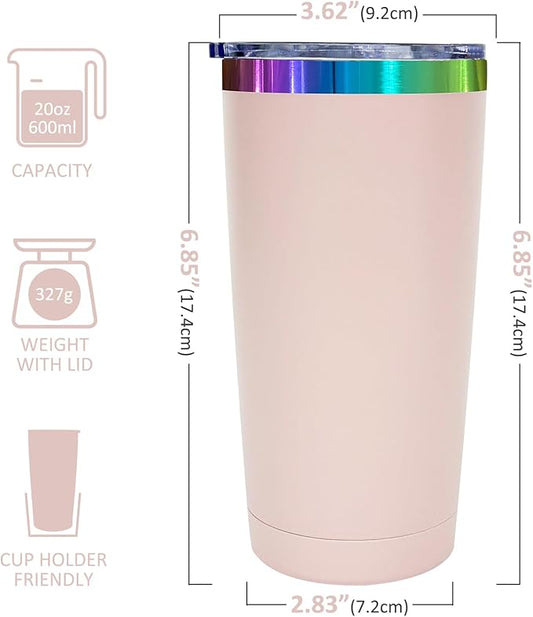 20 oz Stainless Steel Tumbler with Lid and Straw Double Wall Vacuum Insulated Coffee Mug Powder Coated Cup for Hot and Cold Drinks (Pink,6 pack)