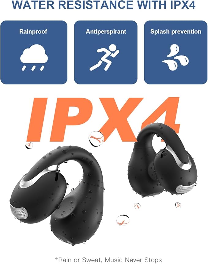 Open Ear Earbuds Bluetooth 5.4 True Wireless Clip On Earbuds Lightweight Comfort Bone Conduction Headphones Built-in Mic for Clear Audio Waterproof Stable Fit for Outdoor Sports Black