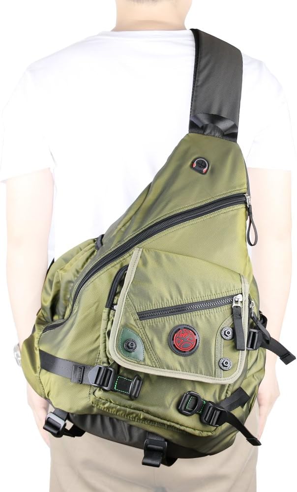 Large Sling Bag Laptop Backpack Cross Body Messenger Bag Shoulder Travel Rucksack (A-Green)