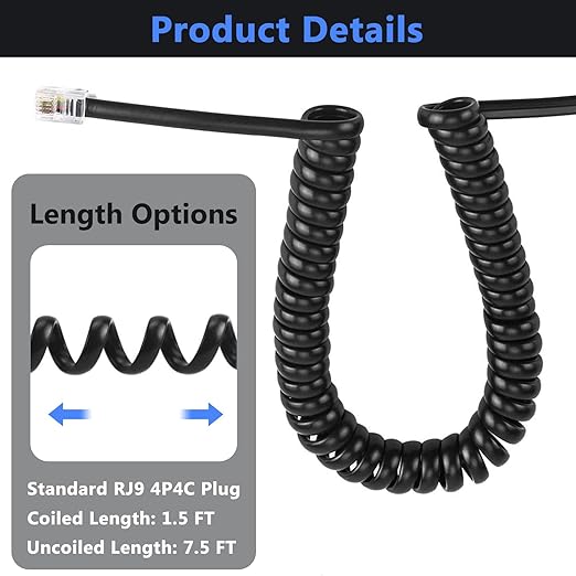 Telephone Handset Cord Detangler 2 Sets, 2 Pack Landline Handset Cord Cable (7.5Ft Uncoiled, 1.5 Ft Coiled) and 2 Pack Anti-Tangle Telephone Cord Untangler 360 Degree Rotating Swivel Cord