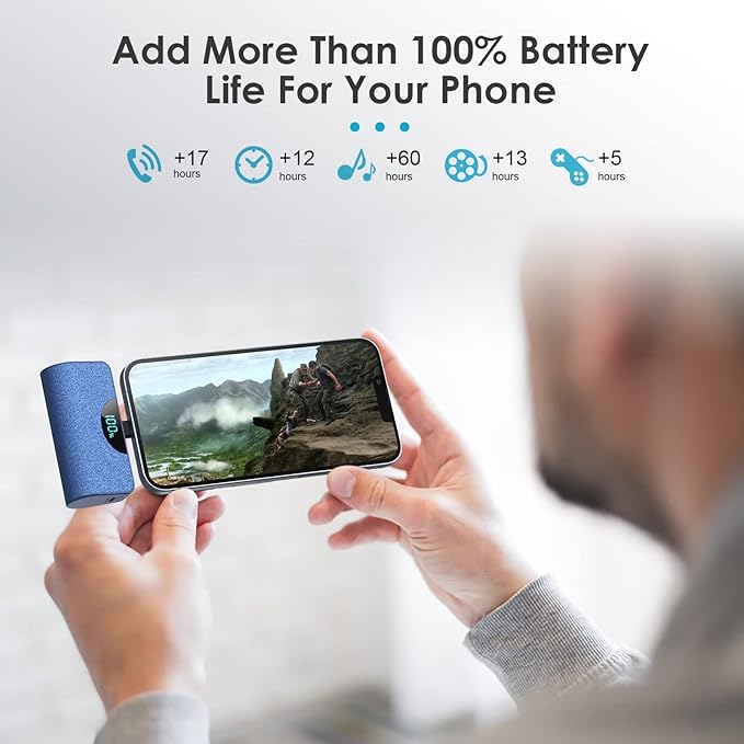 Mini Portable Charger Power Bank for iPhone, 5200mAh External Battery Charging Bank, 20W PD Fast Charging Battery Pack Portable Phone Charger for iPhone 14 Pro Max/14/13/12/11/XR/X/8/7/6/SE (Blue)