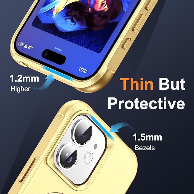 Compatible with iPhone 12 Case & iPhone 12 Pro Case 6.1" with Invisible Magnetic O-Ring Stand [Compatible with Mag-Safe][Great Grip Feeling], Gold