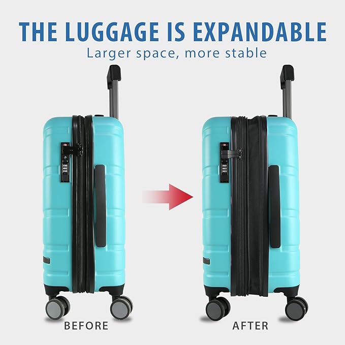 VANKEAN Carry On Luggage with Spinner Wheels & TSA Lock, Expandable Fashionable Hard Shell Suitcase airline approved，20 Inch Carry-On，Lake Blue