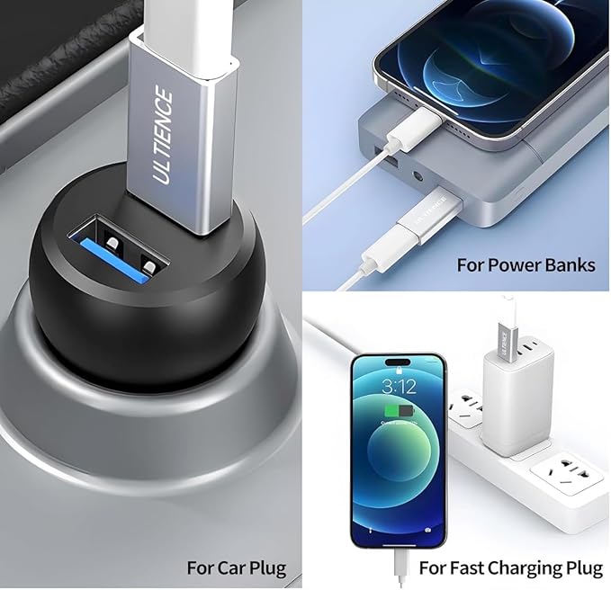 [10Gbps] High-Speed A to C Adapter with USB to USB C Cable, Female – 60W Fast Charging and Data Transfer Compatible with Laptop, PC, Flash Disk, Charger (0.41 ft Grey)