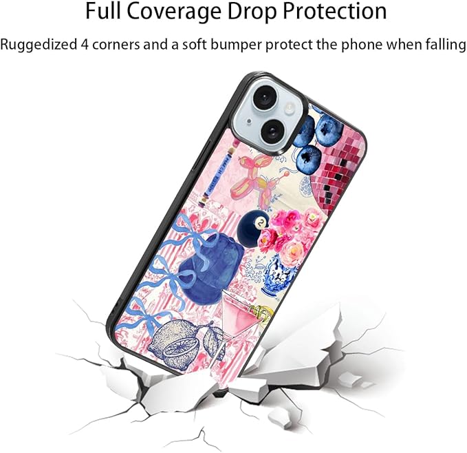 Aesthetic Collage Shockproof Protective Trendy Preppy Phone Case for iPhone 15 Plus Cute Flower Bow Cover