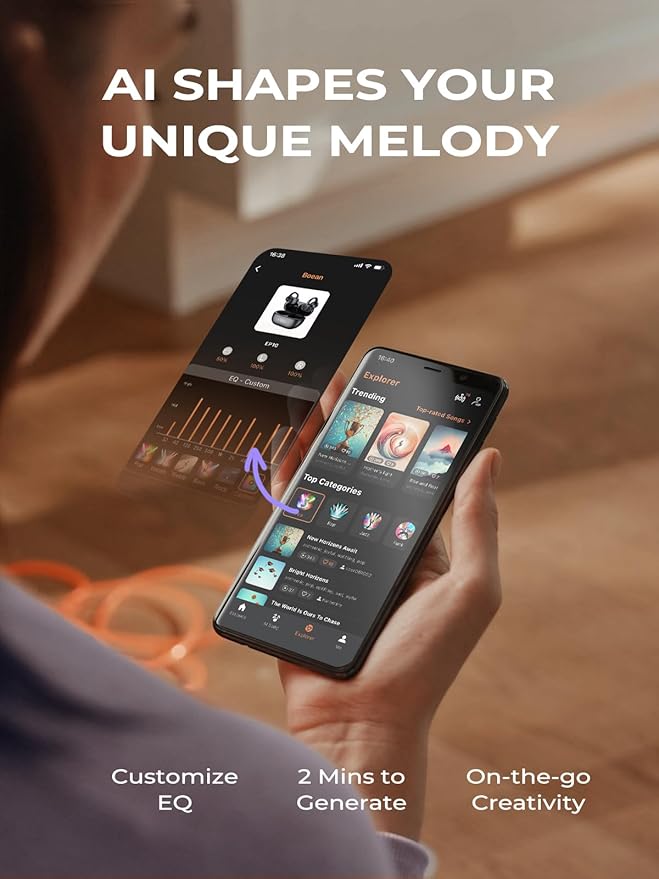 Open Ear Earbuds, Bluetooth 5.4 AI Music Generator Bone Conduction Clip On Headphones with 4 Mics Clear Calls, Ultra-Light 5.7g Comfort, 30H Hi-Fi Stereo Playtime, IPX6 Fit Sports, Black