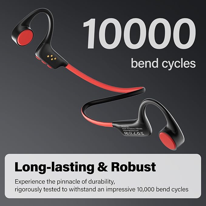 Bone Conduction Headphones, Open Ear Headphones Wireless Earphones, 32GB MP3, 8 Hours Playtime, Bluetooth 5.3, IP68 Waterproof Earphones for Running and Fitness Workout - Red