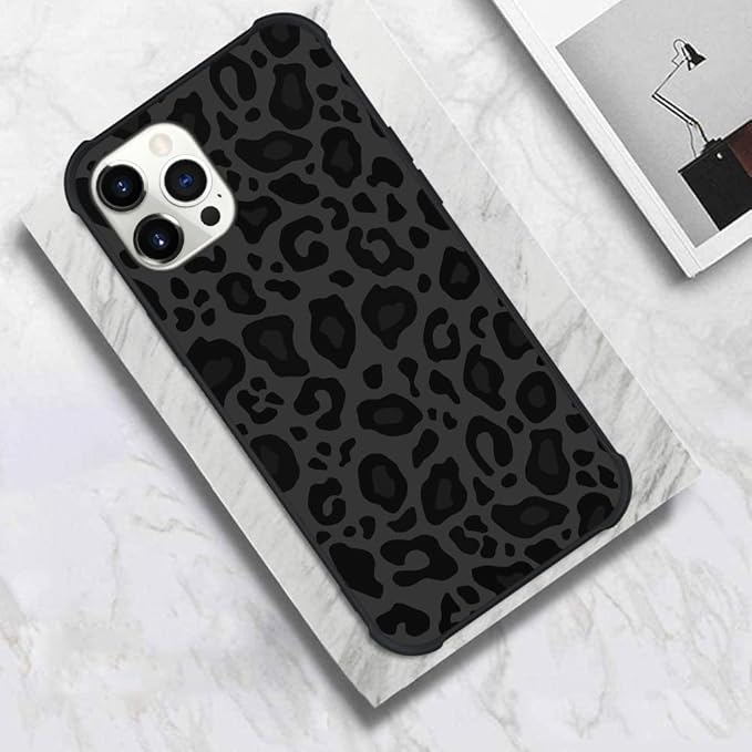 KANGHAR Case Compatible with iPhone 12 Pro Max,Black Leopard Design,Tire Texture Non-Slip +Shockproof Rugged TPU Protective Case for iPhone 12 Pro Max 6.7 Inch (2021) Leopard Pattern