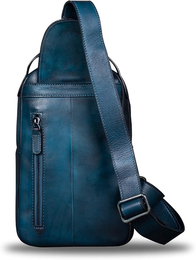 IVTG Genuine Leather Sling Bag Chest Shoulder Fanny Bag Hiking Backpack Vintage Handmade Crossbody Daypack