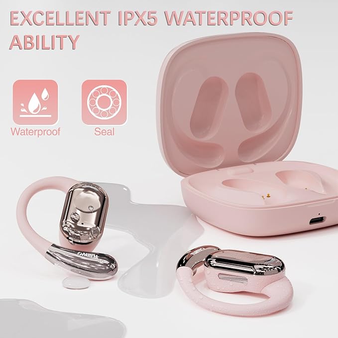 TUINYO True Wireless Ear Hooks, IPX5 Waterproof, Stable One-Step Bluetooth Connection with Long Transmission, 40hrs Longed Standby Time with 10hrs Playtime for Each, Compatible to Different Devices