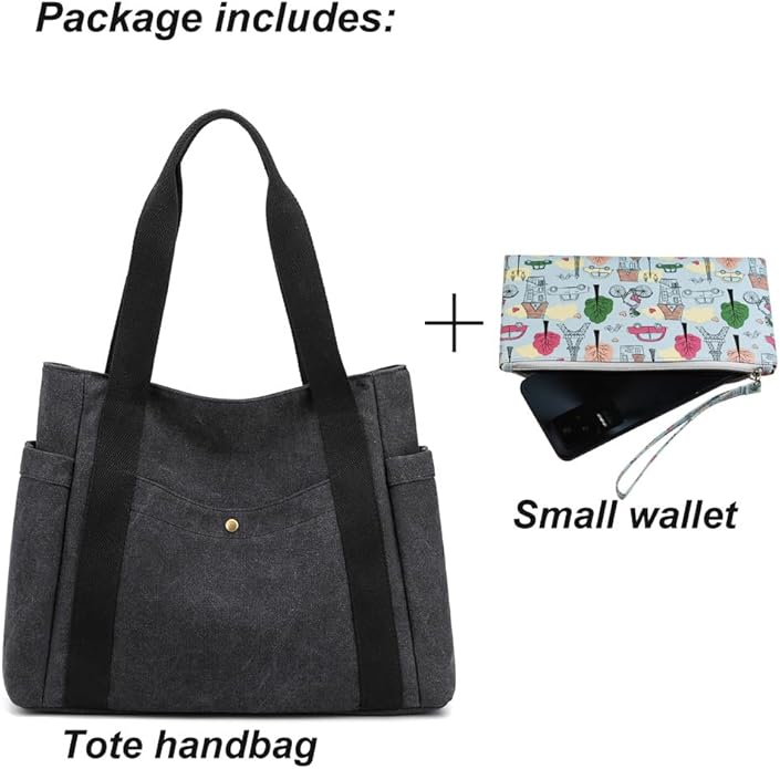 Women's Canvas Tote Handbags Multi-pocket Retro Casual Shoulder Bag Top Handle Satchel Tote Purse