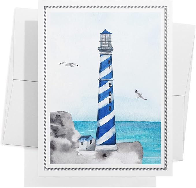Twigs Paper - 12 Nautical Lighthouse Note Cards - Greeting Cards for All Occasions - 3 Different Design Pack With Envelopes - Personalized Thank You Cards - Made in USA (5.5 x 4.25 inches,Set of 12)