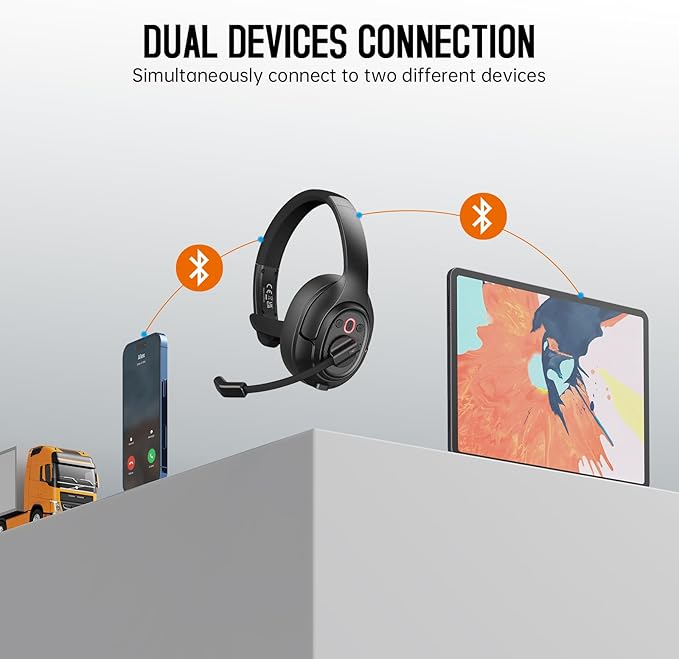 EKSA [Upgrated Trucker Bluetooth Headset with ENC Microphone, 99ft Wireless Range & 30H Talk Time, with Replaceable Ear Pad, Environmental Noise Cancelling Headphones All-Day Comfort for Drivers