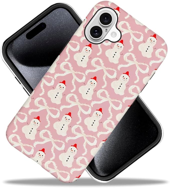 DAIZAG Case Compatible with for iPhone 16 Plus,Christmas Snowman Pink Bow Phone Case for iPhone 16 Plus for Girl Women Boy Men