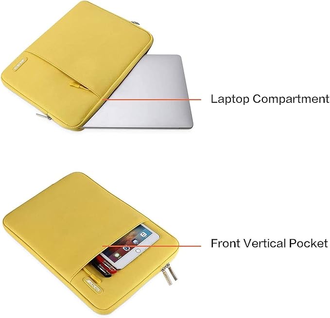 MOSISO Laptop Case 13.3 inch, 13-13.3 inch Laptop Sleeve Compatible with MacBook Air/Pro 13 / Pro 14, HP Dell ASUS Lenovo Notebook, Polyester Vertical Computer Sleeve Bag with Pocket, Yellow