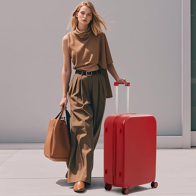 mixi Carry on Luggage, 20'' Suitcase Spinner Wheels Luggage Hardshell Lightweight Rolling Suitcases PC with Cover & TSA Lock for Business Travel, Red