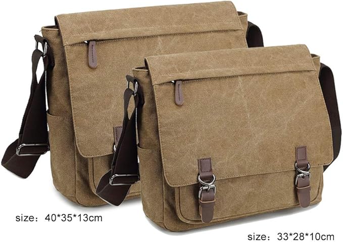 Messenger Bag for Men Retro, Canvas Satchel casual Briefcases Laptop Bag fit 13.3 15.6 Inch