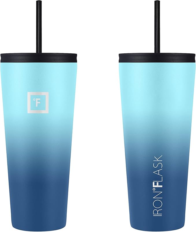 IRON °FLASK Classic Tumbler - Vacuum Insulated Stainless Steel Water Bottle, Double Walled, Drinking Cup, Insulated Travel Mug (Blue Waves, 32 oz Solid Lid)