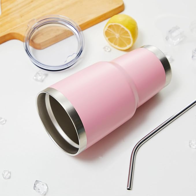 MEWAY 30oz Insulated Tumbler With Lids and Straws,Stainless Steel Double Vacuum Coffee Tumbler Cup, Brush, Durable Powder Coated Coffee Cup for Cold & Hot Drinks, Office, Travel(Pink,4 PACK)