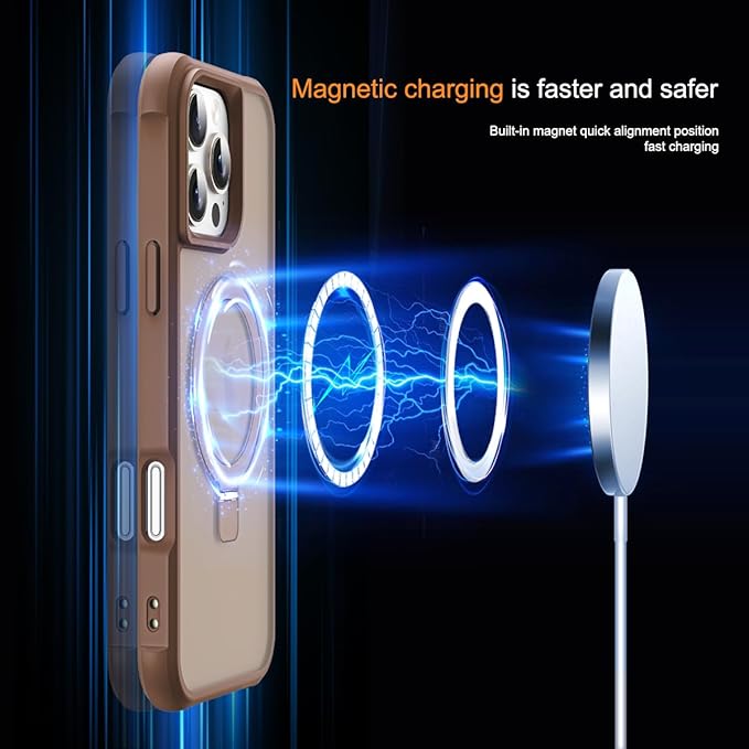 Compatible with iPhone 16 Pro Max Case with Invisible Magnetic O-Ring Stand Military-Grade Translucent Case for iPhone 16 ProMax 6.9" [Compatible with Mag-Safe][Great Grip Feeling],Desert Brown
