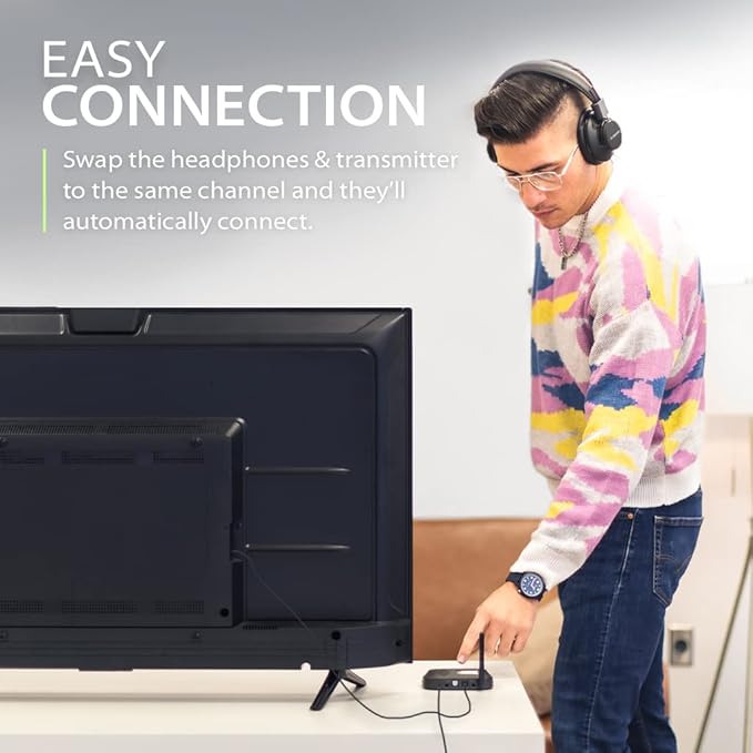 Avantree Shift - Wireless TV Multiple Headphones Pack, Ideal for Watching 2 or More TVs, with Cross-Compatibility, Pass-Through, Long Range, Scalable to 3 Transmitters and 100 Headphones
