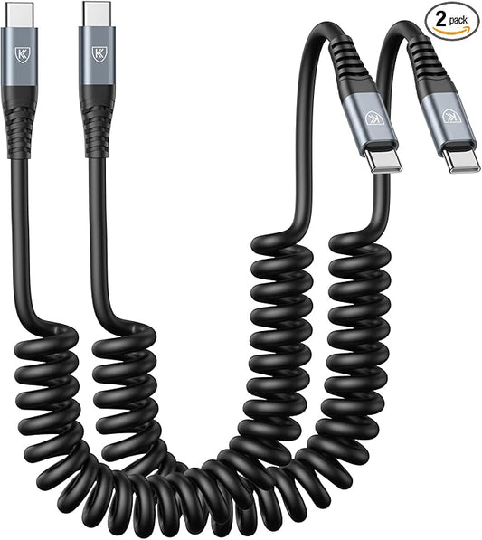 2Pack Coiled USB C to USB C Charger Cable for Car, Type C Fast Charging USBC Charger Cord Compatible with 17/1615/15 Plus/15 Pro/15 Pro Max/Samsung Galaxy S23