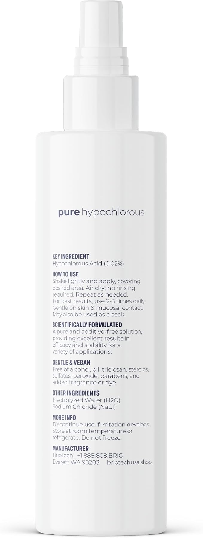 BRIOTECH Pure Hypochlorous Acid Spray and Cleanser, Original Premium HOCl Topical Solution, Multi-Purpose Cleaner, Family Approved & Pet Friendly, 4 fl oz