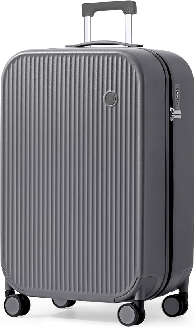 mixi 26 Inch Large Checked Luggage PC Hardshell Suitcases with Wheels for Travel Woman Men, Rock Gray