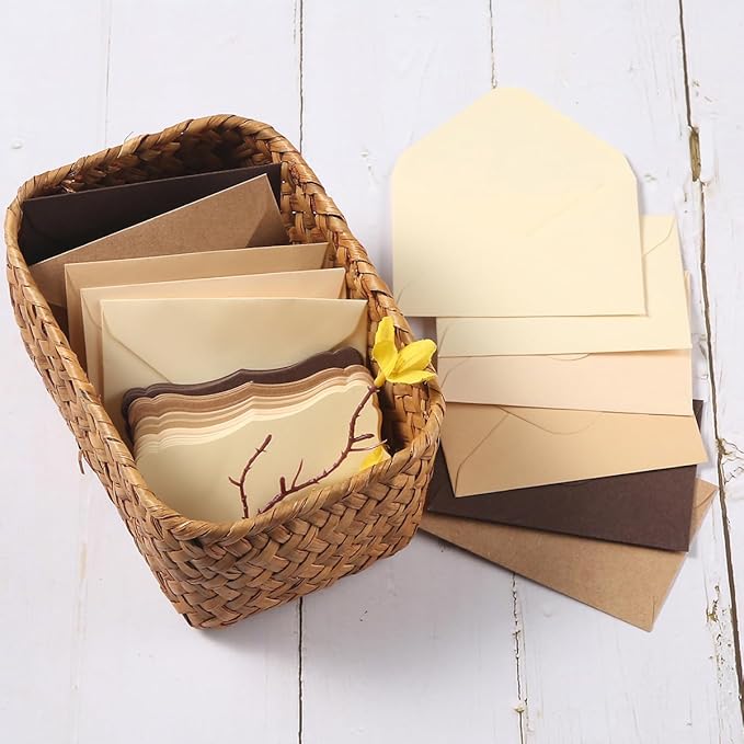 100 Pack Mini Envelopes with Note Cards in 5 Colors for Wedding, Birthday, Baby Showers, 4 x 2.7 Inches (Brown)