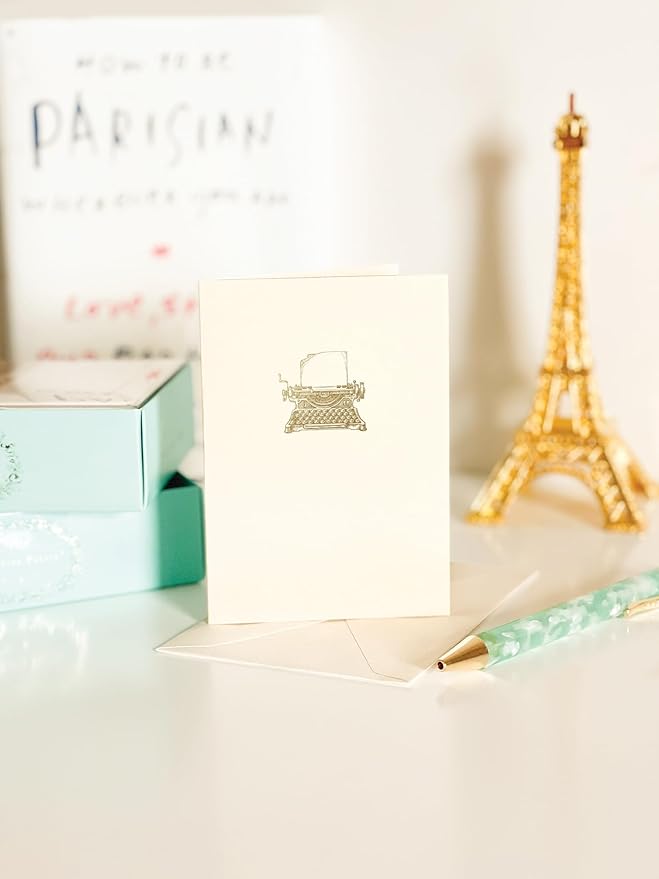 Graphique Typewriter Cards, Pack of 10 Cards with Envelopes, All Occasion Greetings, Blank Inside, Gold Foil Embossing, La Petite Press Collection Boxed Set, 3.25" x 4.75"
