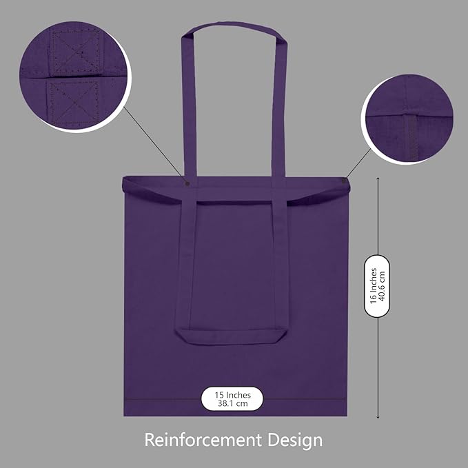 TOPDesign 6-Pack Economical 16"x15" Deep Purple Cotton Tote Bags, Lightweight Medium Reusable Grocery Shopping Cloth Bags, Suitable for DIY, Advertising, Promotion, Gift, Activity