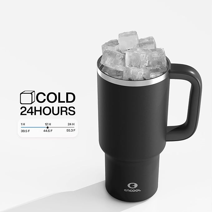 32 oz Tumbler with Handle and Straw: Stainless Steel Insulated Tumbler Keeps Cold for 24 Hours, Leakproof Travel Cup Fits in Cup Holder and BPA-Free, Black Night