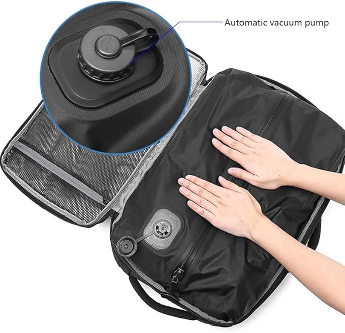 45L Travel Backpack with Built-in Vacuum Seal Backpacks Exapandable Waterproof Air Compression System TSA Lock Carry-On Suitcase Luggage Laptop Bag Black