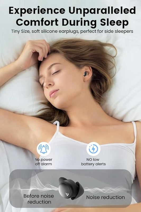 Sleep Earbuds for Side Sleepers Wireless Bluetooth Headphones Mini Invisible Earplugs Small Design Comfortable in-Ear Ear Buds Noise Blocking for Sleeping Working Hiking-Black