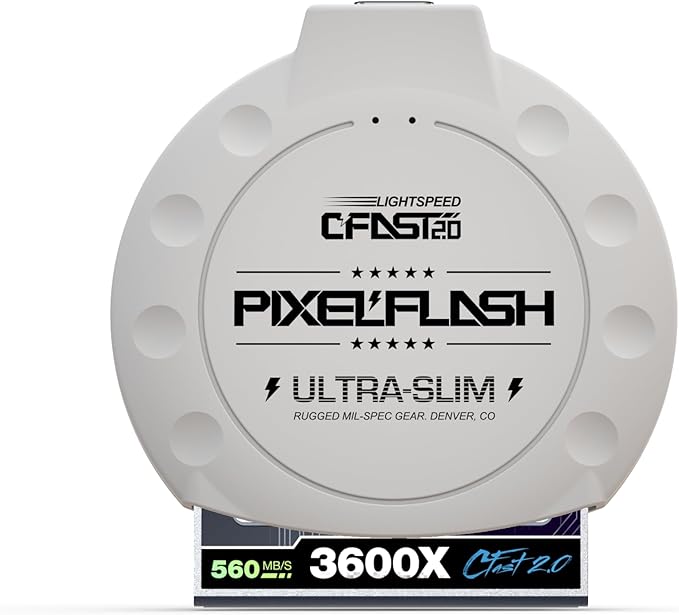 PixelFlash CFast 2.0 Card Reader USB C (White) - Memory Card Adapter with Cabled Type-C USB 3.1 Gen 2, Up to 10Gbps File Transfer, Ultra-Slim & Anti-Slip Rubber Shell, Compatible with Most Brands & OS