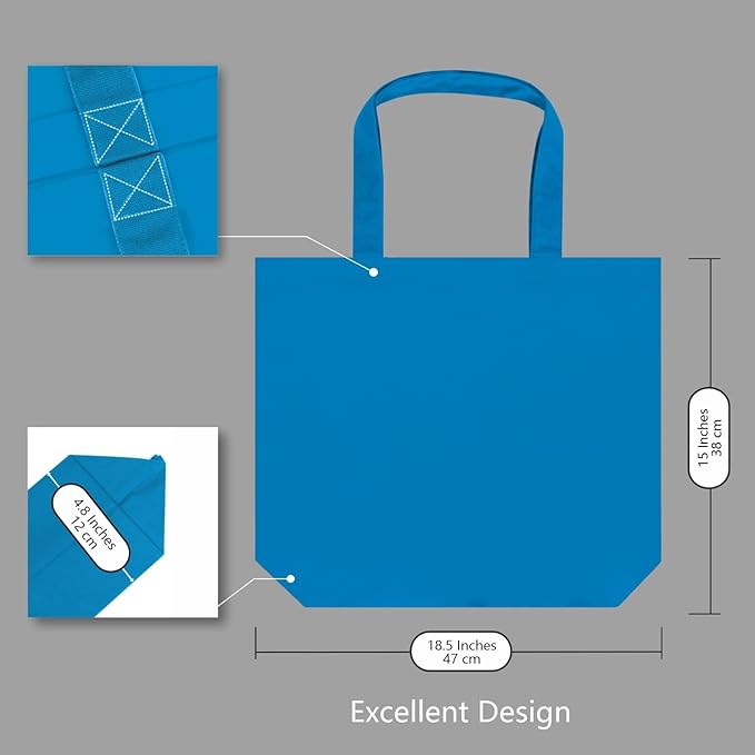 TOPDesign 1-Pack Super Strong Large 12oz Cotton Canvas Tote Bag, Reusable Grocery Shopping Cloth Bag, Fashionable Two-Tone Tote for Crafts, DIY Your Creative Designs