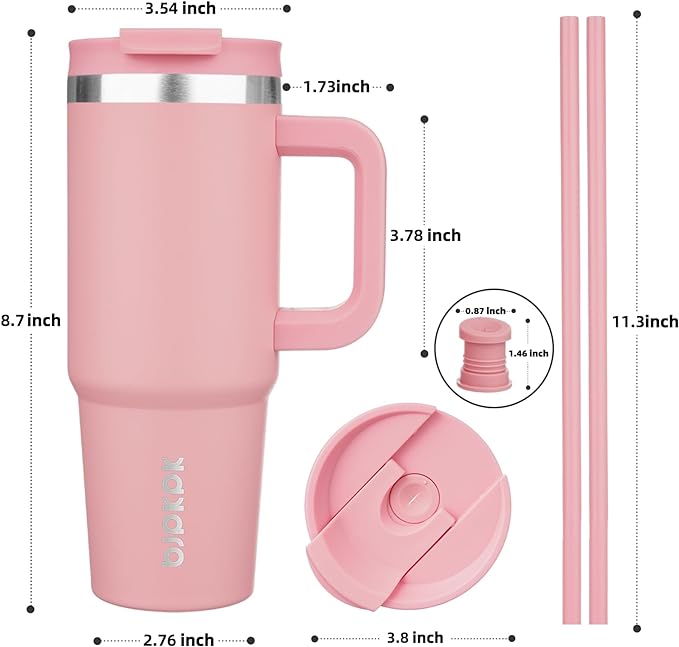 BJPKPK 30oz Stainless Steel Insulated Tumbler With Handle And Lid Straw Travel Coffee Mug Thermal Cup,Light Pink