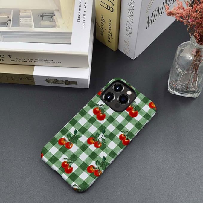 DAIZAG Case Compatible with for iPhone 12 Pro,Green Red Checkerboard Tomatoes Watercolor Phone Case for iPhone 12 Pro for Girl Women Boy Men