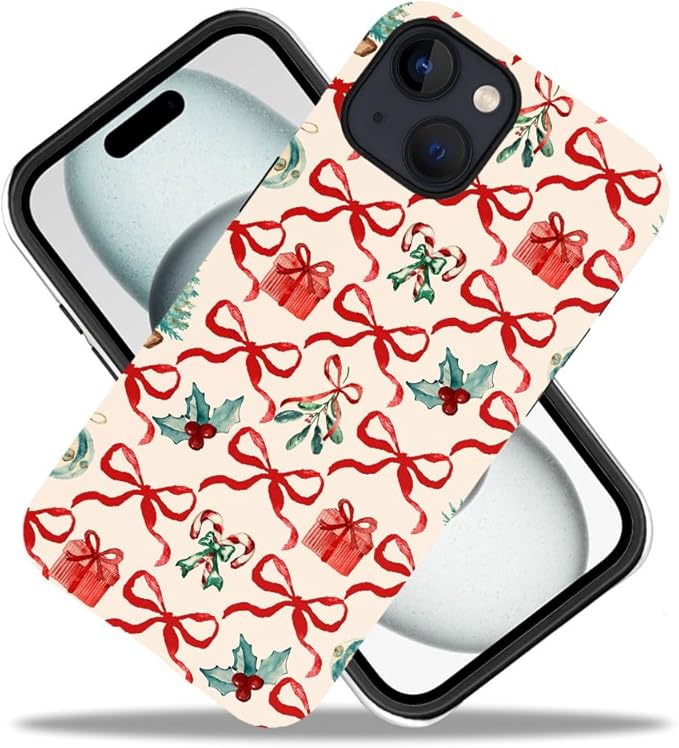 DAIZAG Case Compatible with for iPhone 14 Plus,Christmas Tree Ribbon Bow Phone Case for iPhone 14 Plus for Girl Women Boy Men