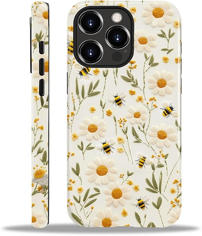 Case for iPhone 14 Pro Max Case,Bees Sunflowers Design - Hybrid Dual Protection Silicone + Hard PC Shockproof Full Body Cover Slim Anti-Scratch Protective Case for Men Women