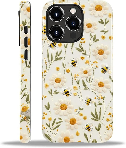 Case for iPhone 14 Pro Max Case,Bees Sunflowers Design - Hybrid Dual Protection Silicone + Hard PC Shockproof Full Body Cover Slim Anti-Scratch Protective Case for Men Women