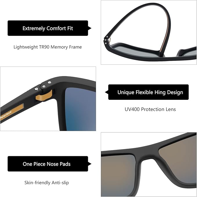 ZENOTTIC Polarized Sunglasses for Men Lightweight TR90 Frame UV400 Protection Square Sun Glasses