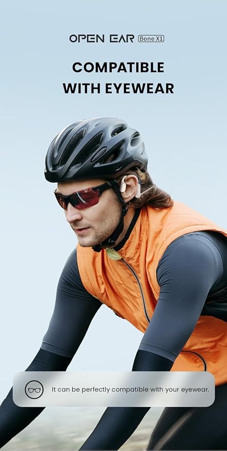 Bone Conduction Headphones, Open Ear Wireless Headphones with Microphone, Bluetooth 5.3, 6 Hours of Use Time, IPX5 and Sweat Resistant Sports Headphones for Outdoor, Workout, Cycling (Blue)