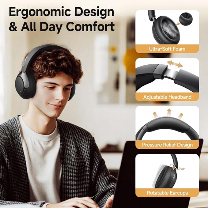 QCY H3 PRO Adaptive ANC Wireless Headphones Over Ear, 50dB Active Noise Cancellation with Multiple Modes, LDAC Hi-Res Wireless Audio, 55H Playtime, Custom EQ via App, Bluetooth 5.4