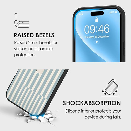 Compatible with iPhone Air Case with Finger Hand Strap Kickstand, Trendy Cool Striped Phone Case for Women Men, Full Camera Protection Shockproof Protective Cover, White and Blue Stripes