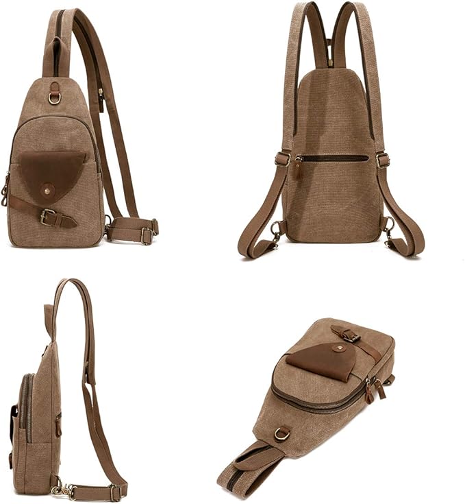 KL928 Canvas Sling Bag Crossbody Backpack Shoulder Casual Rucksack for Men Women,Brown